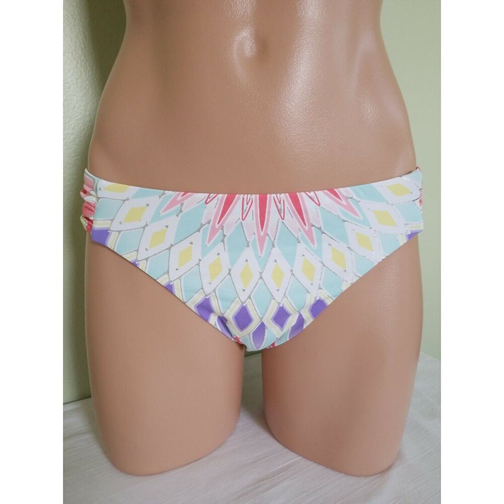 Bar III Starburst white ruched sides bikini bottom size M